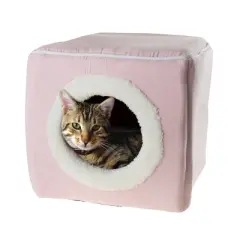 Pet Adobe Enclosed Cat Bed Cave with Removable Cushion - Pink