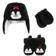 Hudson Baby Infant Girl 6Pc Trapper Hat, Mitten and Bootie Set, Girl Penguin Girl Reindeer