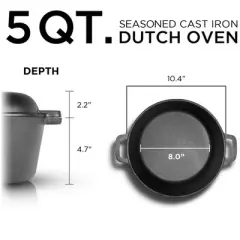 COMMERCIAL CHEF Pre-Seasoned Cast Iron Dutch Oven, Black
