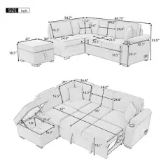NicBex Modern 84.75" Pull Out Sofa Bed Velvet Convertible Sleeper Sofa with Storage Ottoman for Living Room