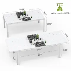 GlasFlength Patio End Tables, Ivory White Expandable Metal Aluminum, Dimensions, 94.5"*35.4"*29.5"