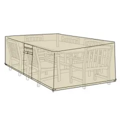 Plow & Hearth - Deluxe Outdoor Large Rectangle Table and Chairs Furniture Cover, Sand