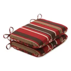 2-Piece Outdoor Reversible Seat Pad/Dining/Bistro Chair Cushion Set - Brown/Red Floral/Stripe - Pillow Perfect