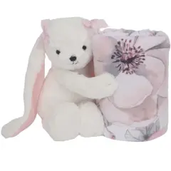 Lambs & Ivy Floral Blanket & White Plush Bunny Stuffed Animal Toy Baby Gift Set