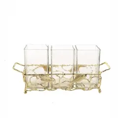 Classic Touch Gold Leaf Cutlery Holder with Hammered Glass Inserts