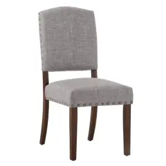 Set of 2 Iverson Nailhead Trim Brown Finish Linen Side Chairs - Inspire Q