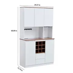 Resenkos Pantry Cabinet with Charging Station, Tall Kitchen Pantry Storage Cabinet with Wine Stand, Farmhouse Kitchen Hutch with Storage Drawers for