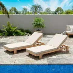 Christopher Knight Home Tobias Patio Adjustable Acacia Wood Chaise Lounge with Water-Resisiant Cushions (Set of 2)