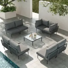 LayinSun 9 Pieces Rope Woven Patio Furniture Set, Modern Modular Sectional Sofa with Coffee Table and Upgrade Thickness Cushion