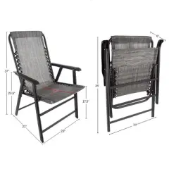 Pure Garden Folding Lounge Chairs &ndash; Portable Camping or Lawn Chairs, Gray, Set of 2