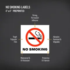 Avery No Smoking Symbol Sign Label Stickers, Waterproof, UV Resistant, Preprinted, 4" x 4", 8 Stickers