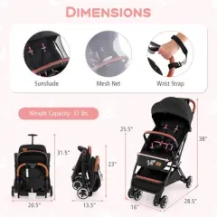 Infans Lightweight Baby Stroller Aluminium Frame w/ Net for Travel Black
