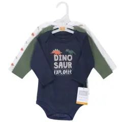 Hudson Baby Infant Boy Cotton Long-Sleeve Bodysuits 3pk, Dinosaur Explorer