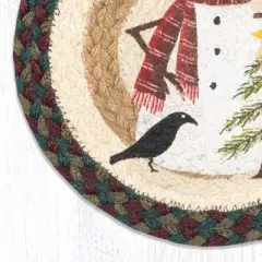 Earth Rugs Winter Snowman Trivet &ndash; Round Jute Table Mat with Tree Design for Holiday Decor