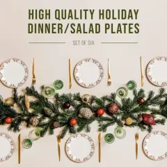 American Atelier Bargello Plates, Set of 6, Holiday Themed Dishes Mistletoe and Holly Berry, Ceramic Dinner/Salad Plates, Dishwasher Safe,10 Inch