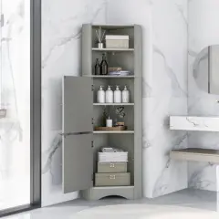 Tall Bathroom Freestanding Corner Cabinet With Door And Adjustable Shelves - ModernLuxe