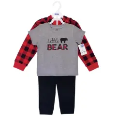 Little Treasure Baby and Toddler Boy Hoodie, Bodysuit or Tee Top, and Pant Set, Little Bear