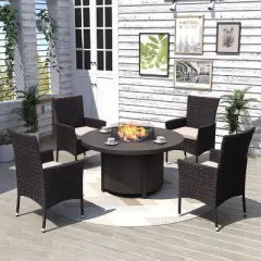 ALAULM Propane Round Fire Pit Table 48in, 40,000 BTU Auto-Ignition Round Gas Fire Pits,with Windshield,Blue Stone and Lid,for Outside Patio