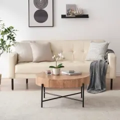 Round Coffee Table with Storage with Drawers Farmhouse Circle Table, Easy to Assemble Wood Accent Center Table
