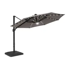 Sonkuki Outdoor 11Ft Aluminum LED Cantilever Patio Umbrella with Base for Patio Deck Garden