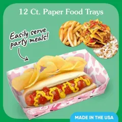 Big Dot of Happiness Pink Rodeo Cowgirl Party Paper Food Trays, Disposable Double-Sided Food Holders for Nachos, Hot Dogs, French Fries - 12 Ct