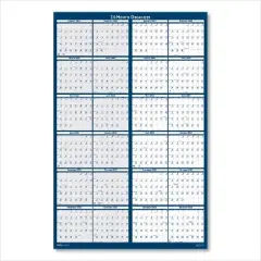 Reversible/Erasable Two-Year Wall Calendar, 24 x 37, Light Blue/Blue/White Sheets, 24-Month: Jan 2026 to Dec 2027