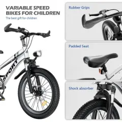 NAYSAYE Bicycle 20 Inch Kids Mountain Bike 7 Speeds Dual Disc Brakes for Boys and Girls for Adventure, Silver, 54.6"*20.7"*35"