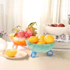 Folkulture Resin Fruit Bowl for Kitchen Counter, 9" Frosty White and Lilac Resin Decorative Bowl, Centerpiece Table Decorations