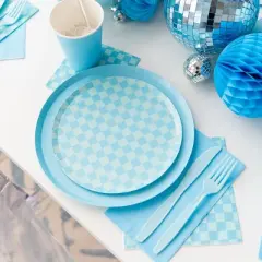 Jollity & Co. - Check It! Out of the Blue Dinner Plates - Pack of 8 Paper Plates