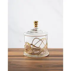 Classic Touch Small Vivid Glass  50 OZ Canister Jar With Lid - 14K Gold Swirl Design