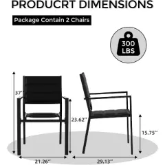 Set of 2 Aluminum Stackable Patio Chairs &ndash; Outdoor Dining Chairs with Breathable Textilene Fabric for Deck, Backyard, and Garden