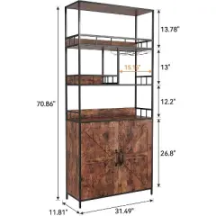 70.8" Bakers Rack with Wine Rack & Goblet Holder, 5-Tier Kitchen Stand with Storage Cabinet for Coffee & Dining Room
