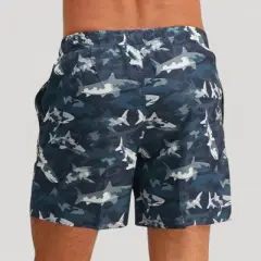 Anna-Kaci Swim Men's Shark Print Swim Trunks with Camouflage Background Drawstring Waistband and Side Pockets