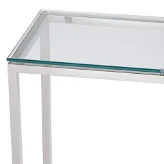 55 Downing Street Modern Chrome Stainless Steel Rectangular Console Table 47 1/2" x 13 3/4" Silver Tempered Glass Tabletop for Living Room Entryway