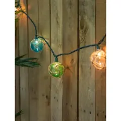 Northlight Natural Jute Wrapped Ball Patio Light Set - Blue and Green - 6' Green Wire - 10ct