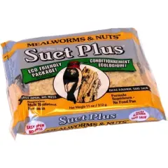 Wildlife Sciences Suet Plus Mealworm and Nuts Bird Feed, Melt Resistant Formula, Single Cake, 11oz
