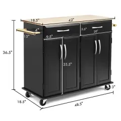 Costway Rolling Kitchen Trolley Island  Cart Wood Top Storage Cabinet Utility w/ Drawers