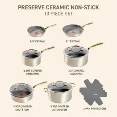 T-fal 13pc Ceramic Nonstick Cookware Set, Preserve Ceramic, Champagne