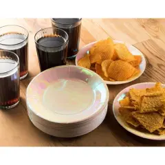 Blue Panda 48-Pack Disposable Paper Plates Party Supplies, Kids Birthday Party Favors, Pink Holographic, 7x7"