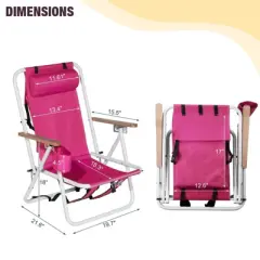 FURNIinspire Outdoor Portable Chair 4 Position Recline with Headrest and Backpack Straps for Outdoor Relaxation, Pink, 23"*21.7"*31.5"