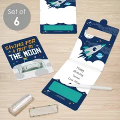 Big Dot of Happiness Blast Off to Outer Space - DIY Assorted Rocket Ship Baby Shower or Birthday Cash Holder Gift - Funny Money Cards - Set of 6