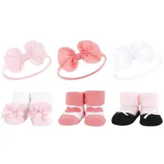 Hudson Baby Infant Girl 12Pc Headband and Socks Giftset, Blush White, One Size