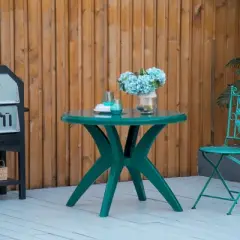 Outsunny Patio Dining Table with Umbrella Hole Round Outdoor Bistro Table for Garden Lawn Backyard