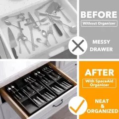 Bamboo Silverware Drawer Organizer with Labels ,Kitchen Utensil Tray Holder Organizer for Flatware, Cutlery,6 Slots