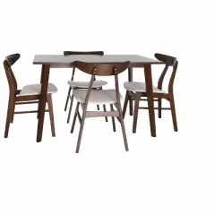 Zenvida Mid Century 5 Piece Dining Set Wood Table Fabric Chairs Seats Four