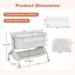 Infans 3-in-1 Portable Baby Bassinet Bedside Cradle w/ Mattress& Storage Basket