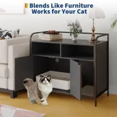 Cat Litter Box Enclosure, Wooden Cat Washroom Furniture with Barn Door, Hidden Litter Box Cover, Dog Proof