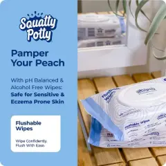 Squatty Potty Flushable Wipes - 6 Pack (300 Total Wipes) - 99% Water & Plant-Based - pH Balanced - Septic Safe Adult Wet Wipes