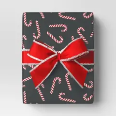 40" 220 sq ft Christmas Roll Wrap Candy Canes on Black - Wondershop&trade;