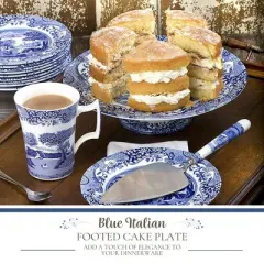 Spode Blue Italian Footed Cake Plate - 10.5" Porcelain Dessert Display Stand with Italian Countryside Design